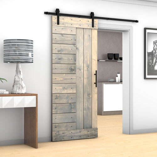 Paneled Wood And Metal Painted Barn Door With Installation Hardware Kit 